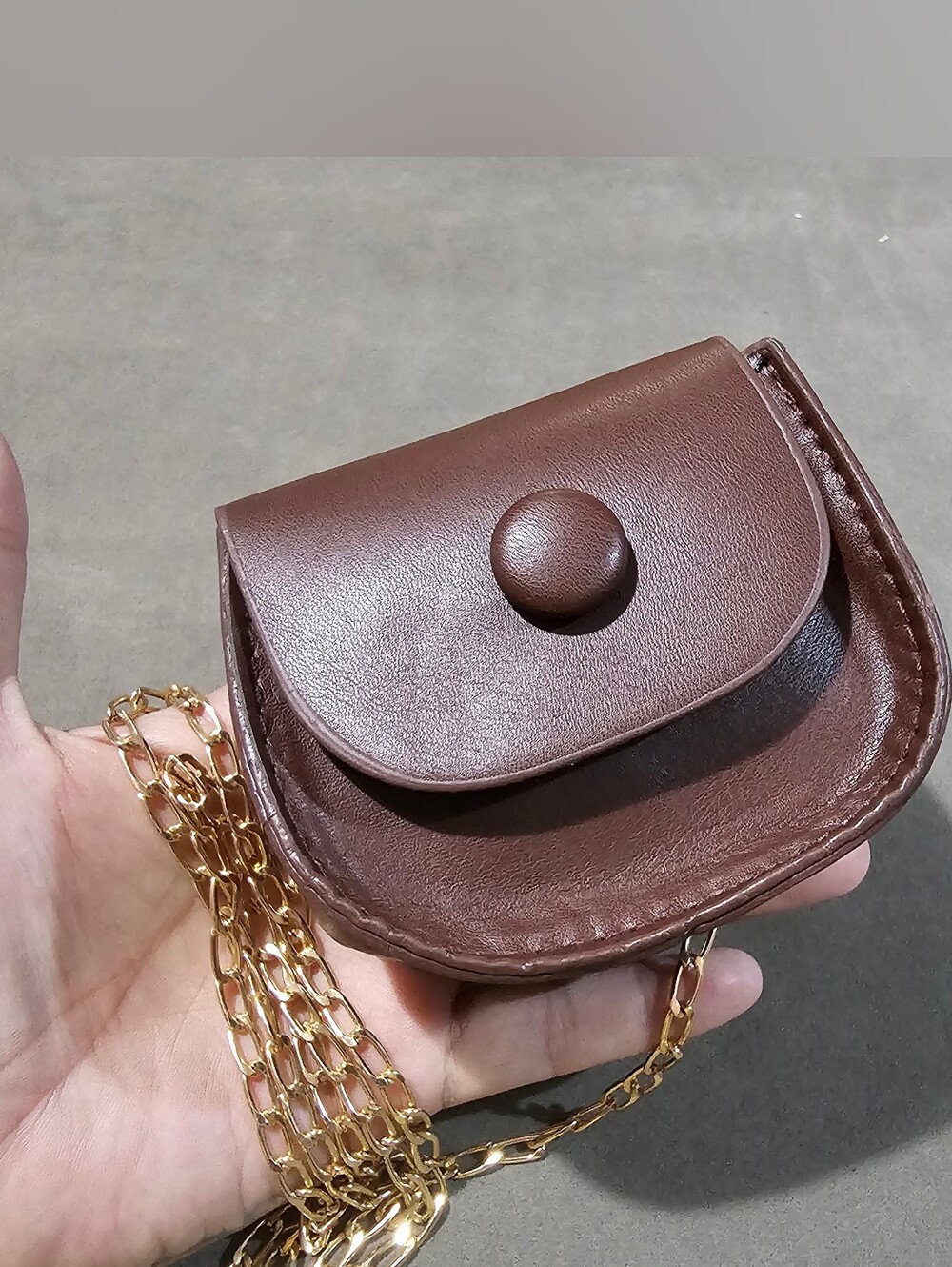 Cute Classic Brown Leather Crossbody Tiny Purse with Gold Chain - Coin Purse